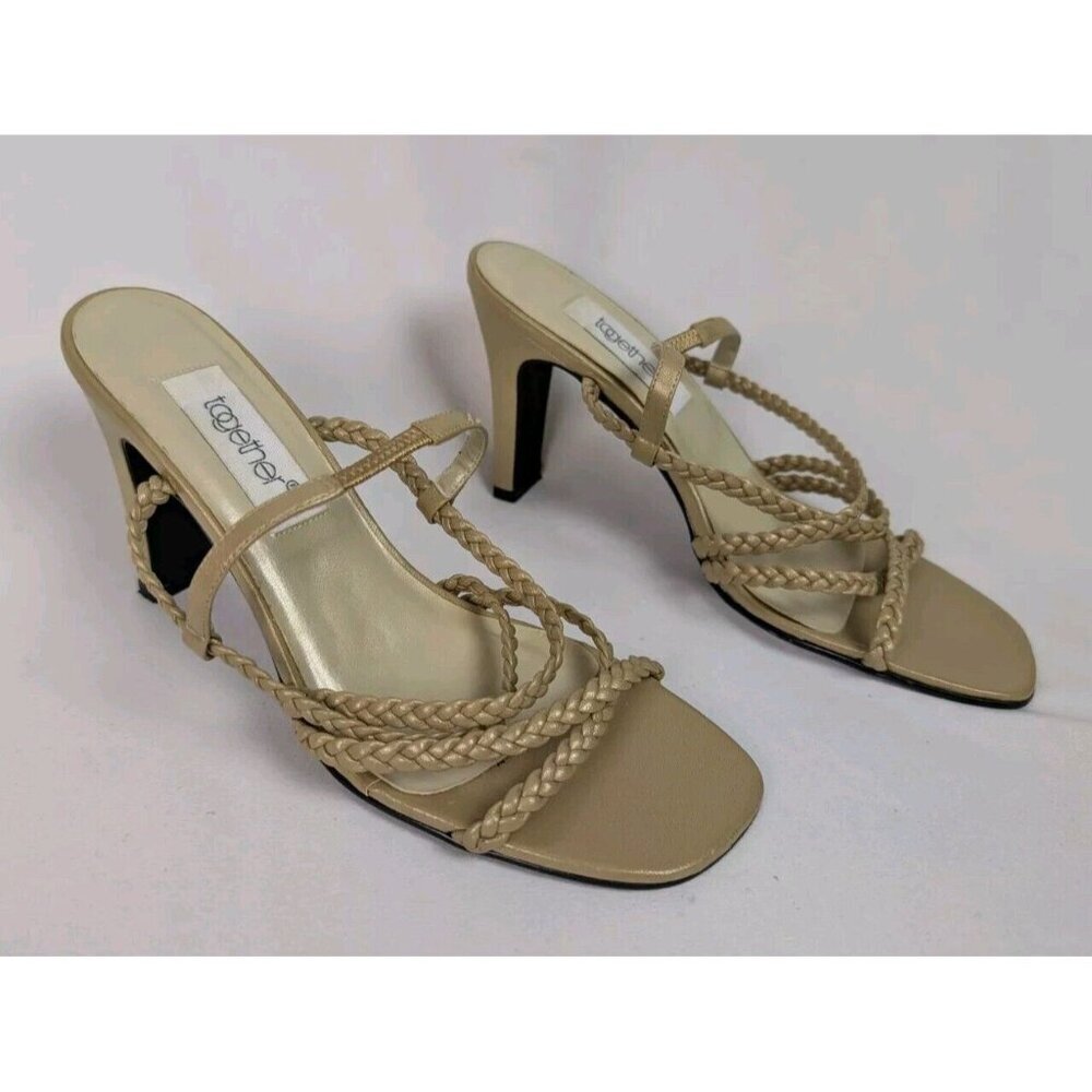 TOGETHER 7 Vintage 90s Y2K Leather Braided Strappy Heels Open Toe Pumps Feminine